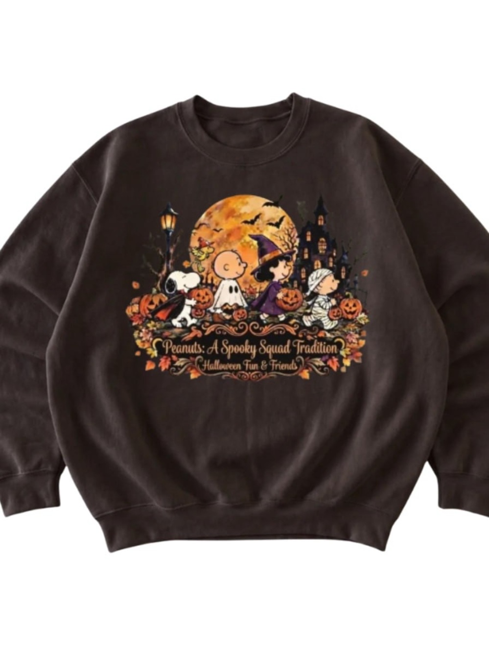 Brown Peanuts Halloween Graphic Crewneck Sweatshirt